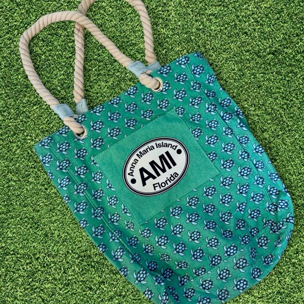 Anna Maria Island Teal Canvas Tote with Rope Handles